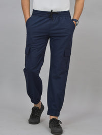 Combo Pack Of Mens Beige And Navy Blue Five Pocket Cotton Cargo Pants