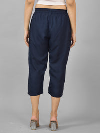 Pack Of 2 Womens Mustard And Navy Blue Calf Length Rayon Culottes Trouser Combo