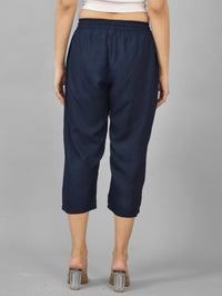 Pack Of 2 Womens Navy Blue And Wine Calf Length Rayon Culottes Trouser Combo