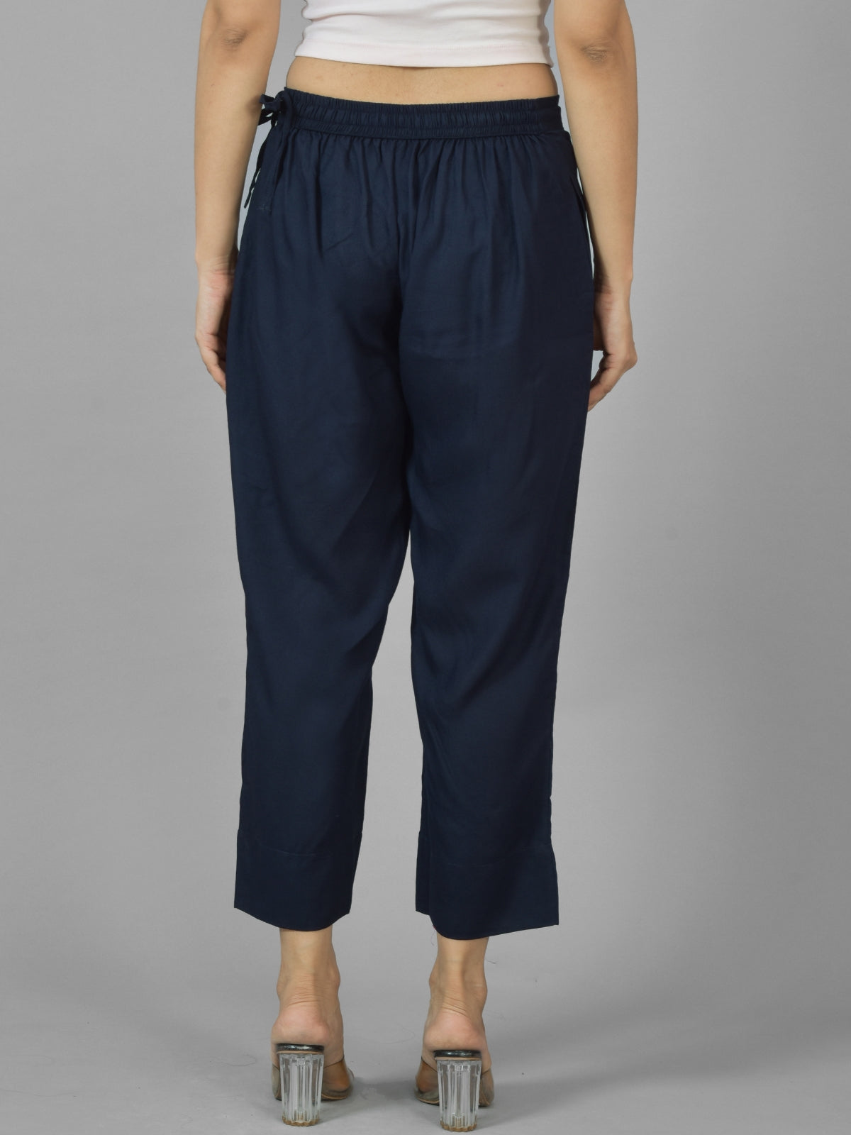Women Solid Navy Blue Rayon Culottes Trouser