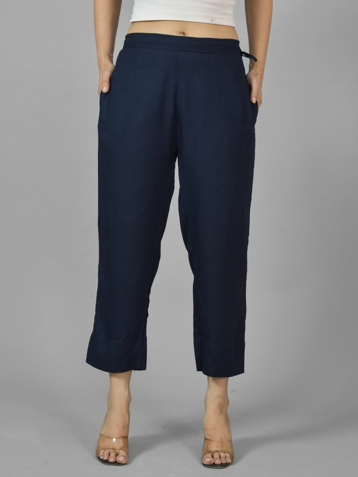 Pack Of 2 Womens Beige And Navy Blue Ankle Length Rayon Culottes Trouser Combo