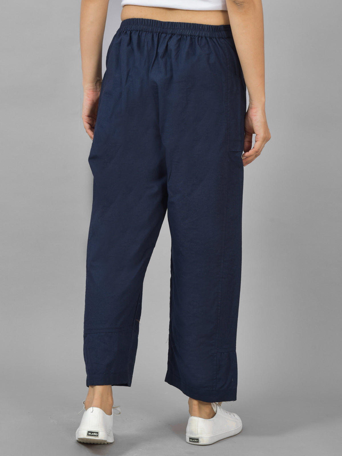 Combo Pack Of Womens Grey And Navy Blue Side Pocket Straight Cargo Pants