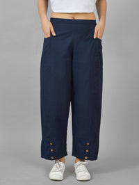 Combo Pack Of Womens Black And Navy Blue Side Pocket Straight Cargo Pants