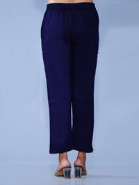 Women Regular Fit Navy Blue Cotton Slub Trouser