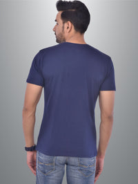 Mens Solid Round Neck  Half Sleeve Cotton Blend Navy Blue T-shirt