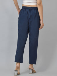 Pack Of 2 Womens Half Elastic Black And Navy Blue Deep Pocket Cotton Pants