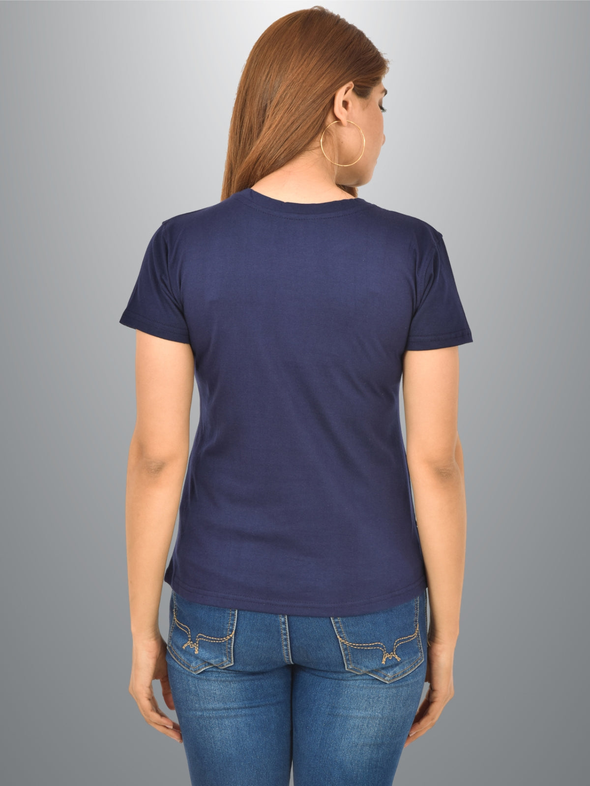 Womens Navy Blue Half Sleeves Cotton Plain T-shirt