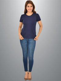 Womens Navy Blue Half Sleeves Cotton Plain T-shirt