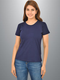 Womens Navy Blue Half Sleeves Cotton Plain T-shirt