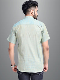 Mens Solid Ocian Blue Cotton Blend Short Kurta