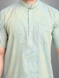 Mens Solid Ocian Blue Cotton Blend Short Kurta