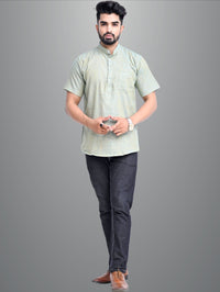 Mens Solid Ocian Blue Cotton Blend Short Kurta