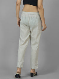 Women Regular Fit Off White Cotton Trouser