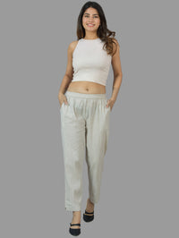 Women Regular Fit Off White Cotton Trouser