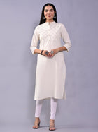 Women Solid Off White Woven South Cotton Kurti