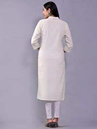 Women Solid Off White Woven South Cotton Kurti