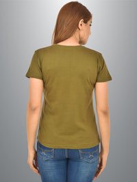 Womens Olive Green Half Sleeves Cotton Plain T-shirt