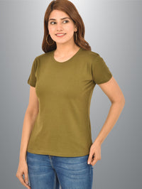 Womens Olive Green Half Sleeves Cotton Plain T-shirt