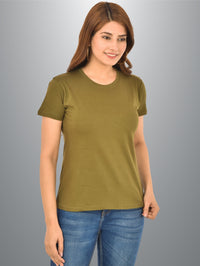 Womens Olive Green Half Sleeves Cotton Plain T-shirt