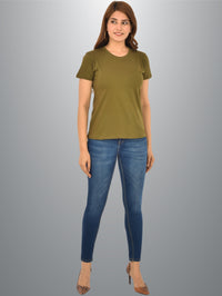 Womens Olive Green Half Sleeves Cotton Plain T-shirt