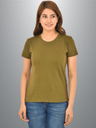 Womens Olive Green Half Sleeves Cotton Plain T-shirt