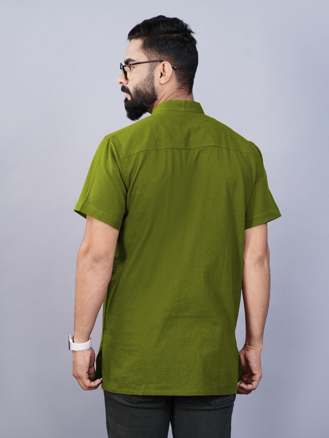 Solid Olive Green Regular Fit Cotton Straight Short Kurta