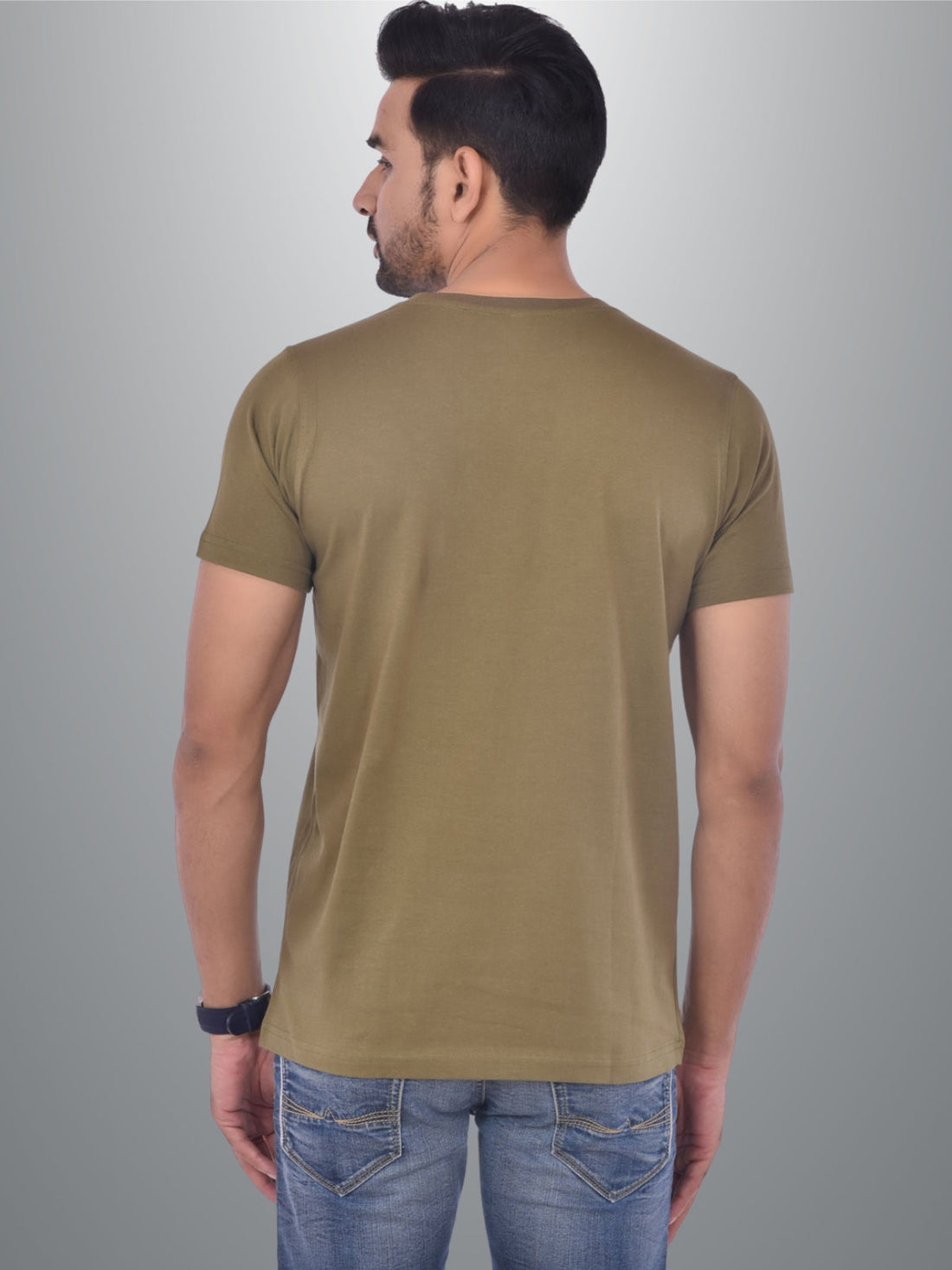 Mens Solid Round Neck  Half Sleeve Cotton Blend Green T-shirt