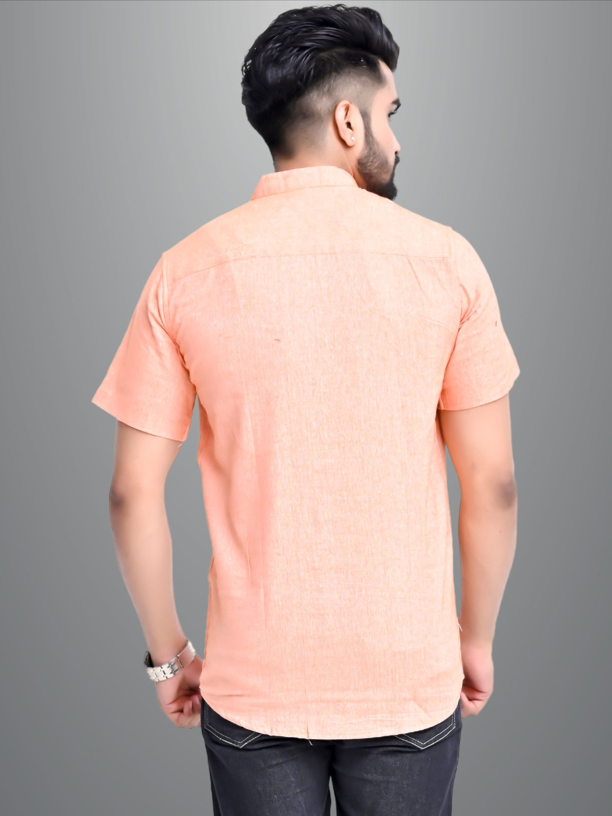 Mens Solid Orange Khadi Cotton Short Kurta