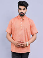 Regular Fit Orange Multi Stripes Cotton Short Kurta