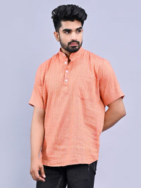 Ethnic Wear Khadi Cotton Orange Multistripe Couple Kurta Set