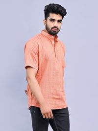 Ethnic Wear Khadi Cotton Orange Multistripe Couple Kurta Set