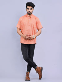 Mens Orange Striped South Cotton Straight Short kurta