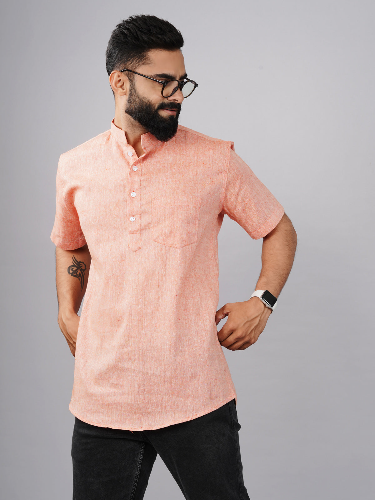 Pack Of 2 Mens Regular Fit Orange And Pink Half Sleeve Cotton Short Kurta Combo