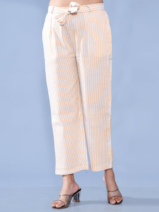 Women Orange Regular Fit Stripe Cotton Trouser