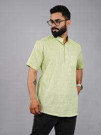 Pack Of 2 Mens Regular Fit Green And Parrot Green Half Sleeve Cotton Short Kurta Combo