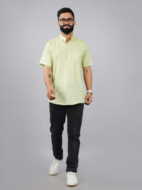 Pack Of 2 Mens Regular Fit Orange And Parrot Green Half Sleeve Cotton Short Kurta Combo