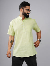 Pack Of 2 Mens Regular Fit Parrot Green And Pink Half Sleeve Cotton Short Kurta Combo