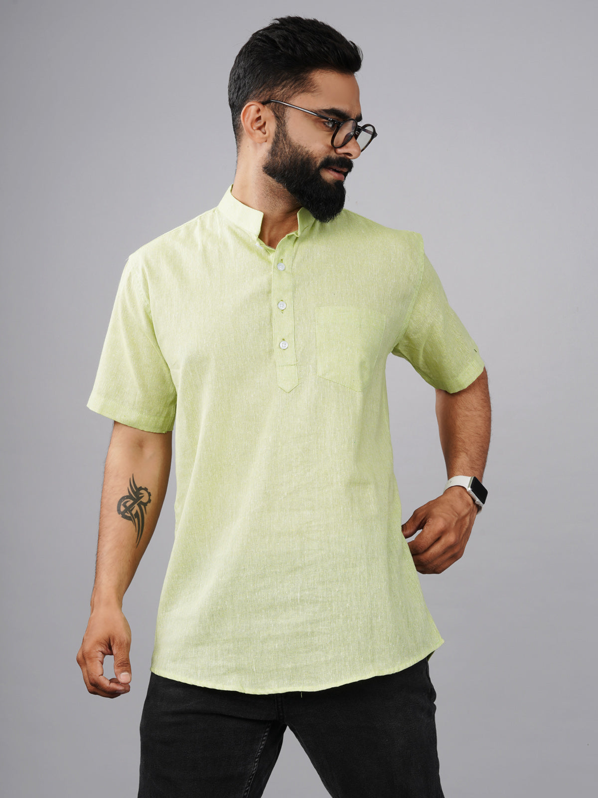 Pack Of 2 Mens Regular Fit Parrot Green And Sky Blue Half Sleeve Cotton Short Kurta Combo