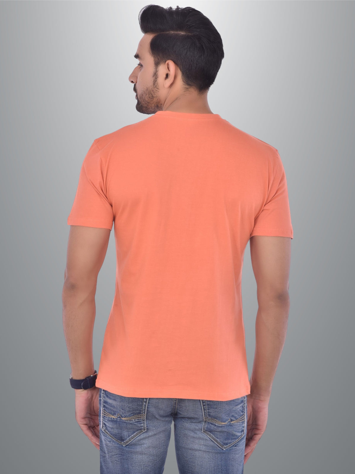Mens Solid Round Neck  Half Sleeve Cotton Blend Peach T-shirt