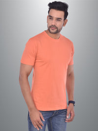 Mens Solid Round Neck  Half Sleeve Cotton Blend Peach T-shirt