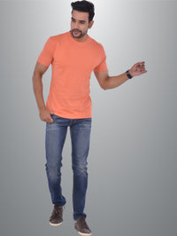 Mens Solid Round Neck  Half Sleeve Cotton Blend Peach T-shirt