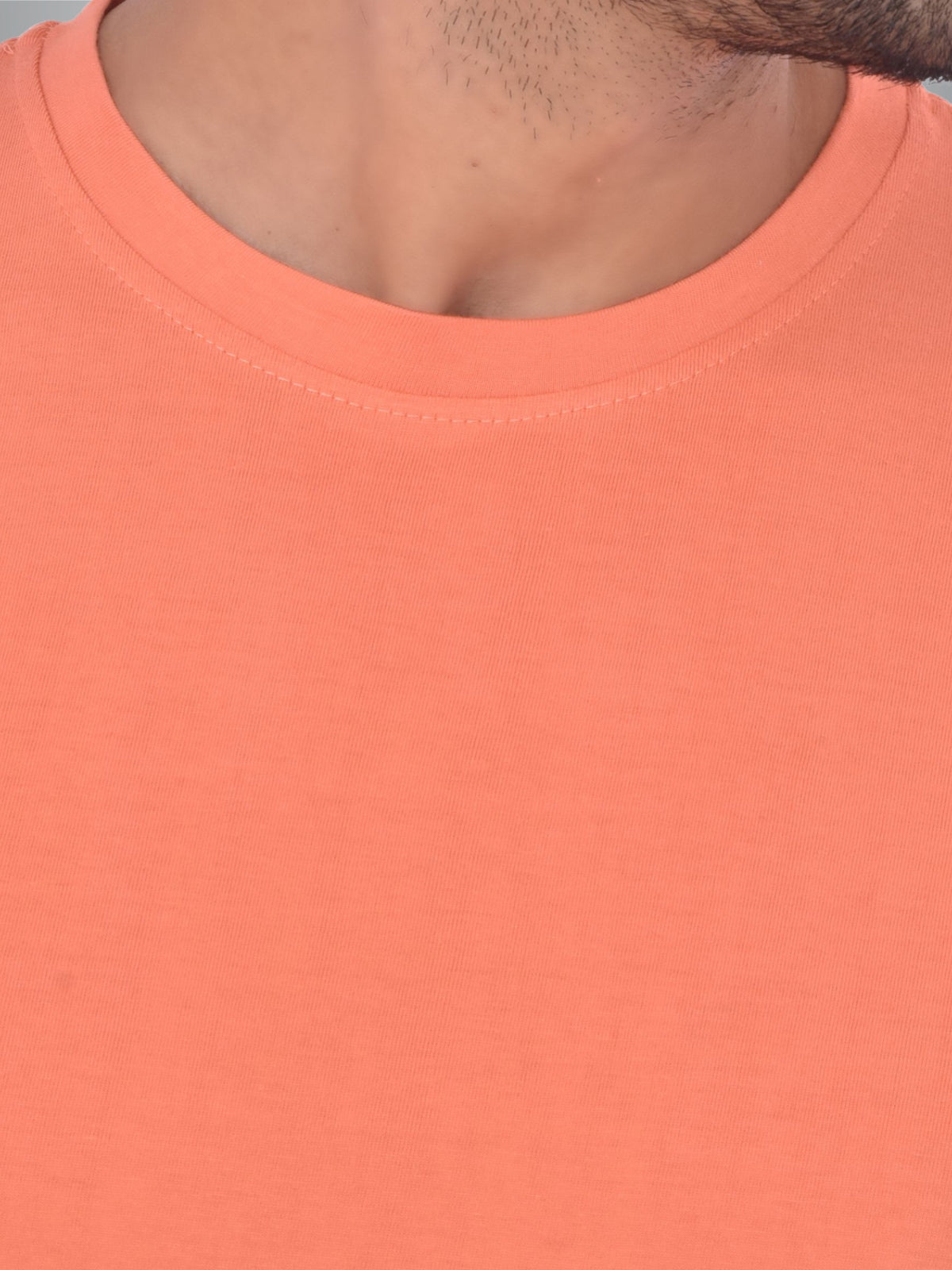 Mens Solid Round Neck  Half Sleeve Cotton Blend Peach T-shirt