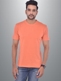 Mens Solid Round Neck  Half Sleeve Cotton Blend Peach T-shirt