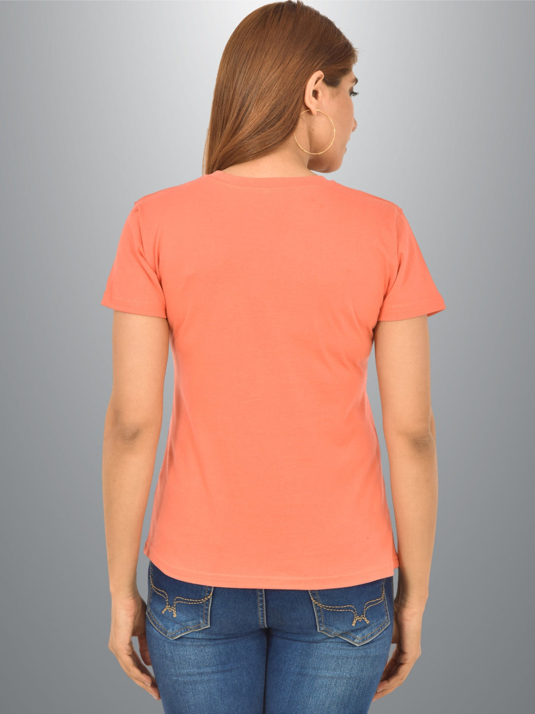Womens Peach Half Sleeves Cotton Plain T-shirt