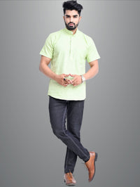 Mens Solid Light Green Khadi Cotton Short Kurta