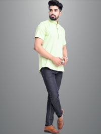 Mens Solid Light Green Khadi Cotton Short Kurta