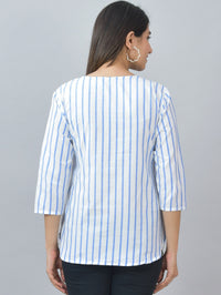 Pack Of 2 Blue And Grey Striped Cotton Womens Top Combo