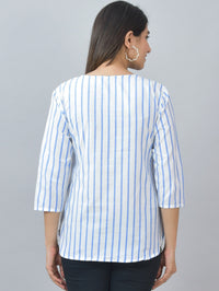 Pack Of 2 Brown And Blue Striped Cotton Womens Top Combo