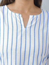Womens Regular Fit Blue Single Stripe Cotton Top