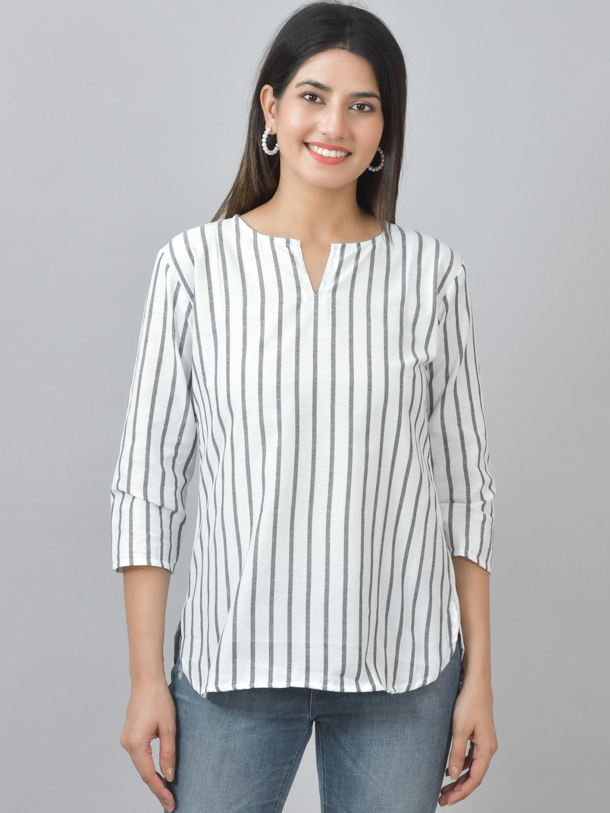 Pack Of 2 Black And Grey Striped Cotton Womens Top Combo
